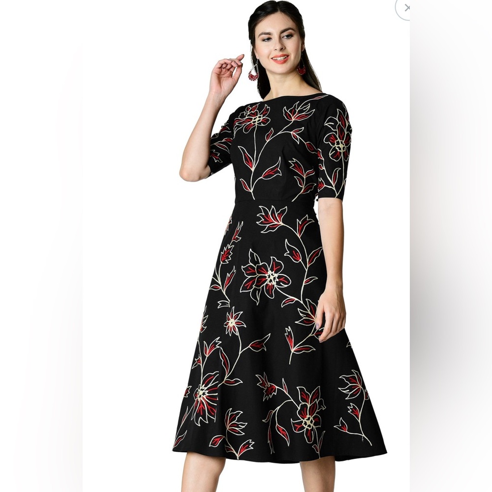 Eshakti Floral Wool Embroidered Poplin Dress - 16